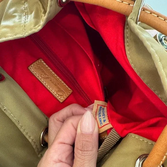 Dooney & Bourke nylon khaki backpack with leather trim NEW - Picture 8 of 10